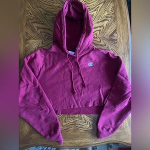 red cropped hoodie from Champion